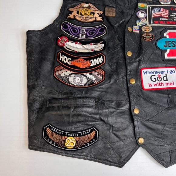Navarre Vest Men Extra Large Leather Biker Church Collect Patch Pin Rare Core Ex - Picture 3 of 16